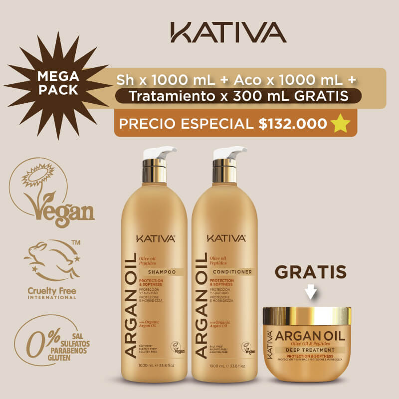 Shampoo + Aco x 1.000 ml ARGAN OIL · GRATIS Tratamiento