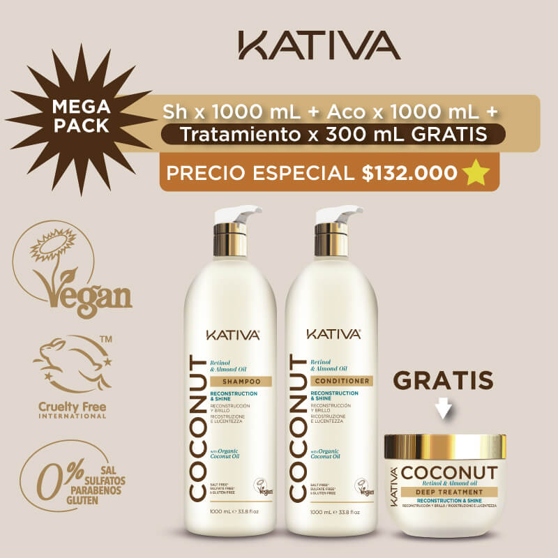 Shampoo + Aco x 1.000 ml COCONUT · GRATIS Tratamiento