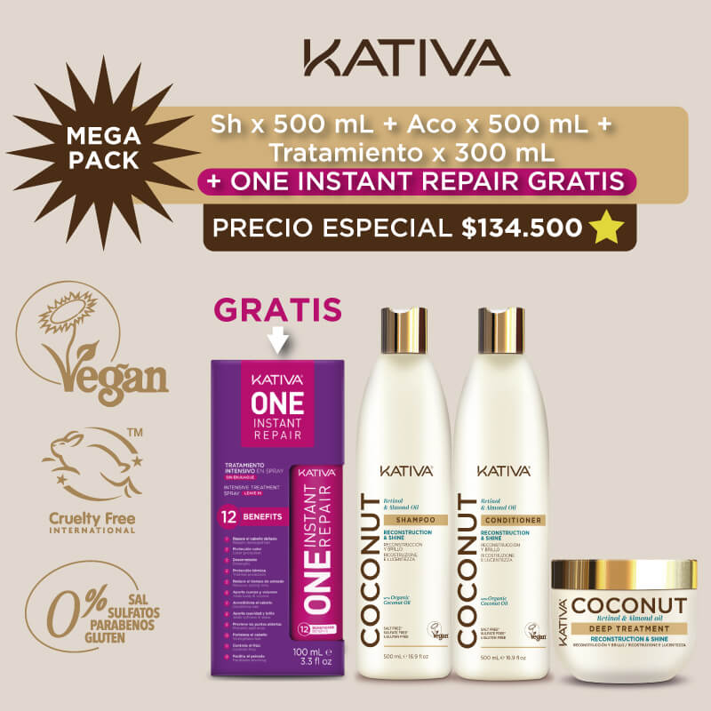Shampoo+ Tratamiento + Acondicionador COCONUT + GRATIS Termoprotector